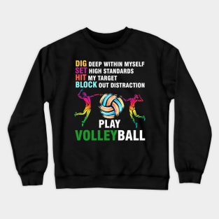 Funny Volleyball T Shirt Dig Set Hit Block Play Tee Crewneck Sweatshirt